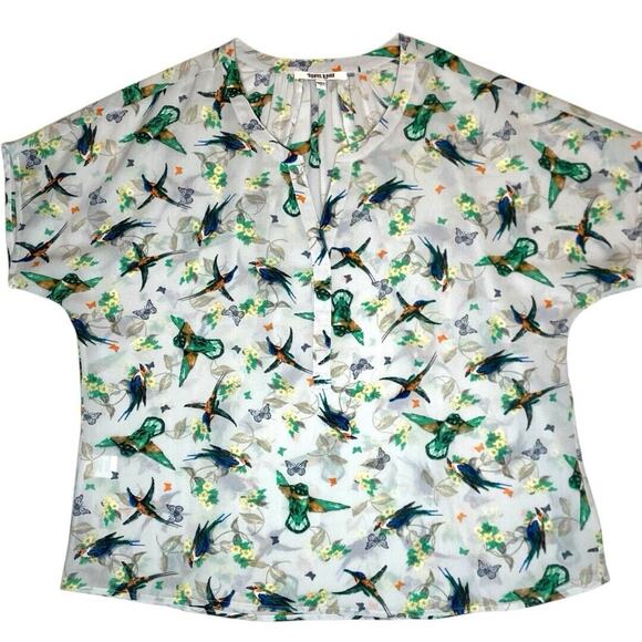 Sheer Hummingbird Blouse Womens L Bird Whimsical Office Casual Cottagecore Boho - Picture 7 of 7